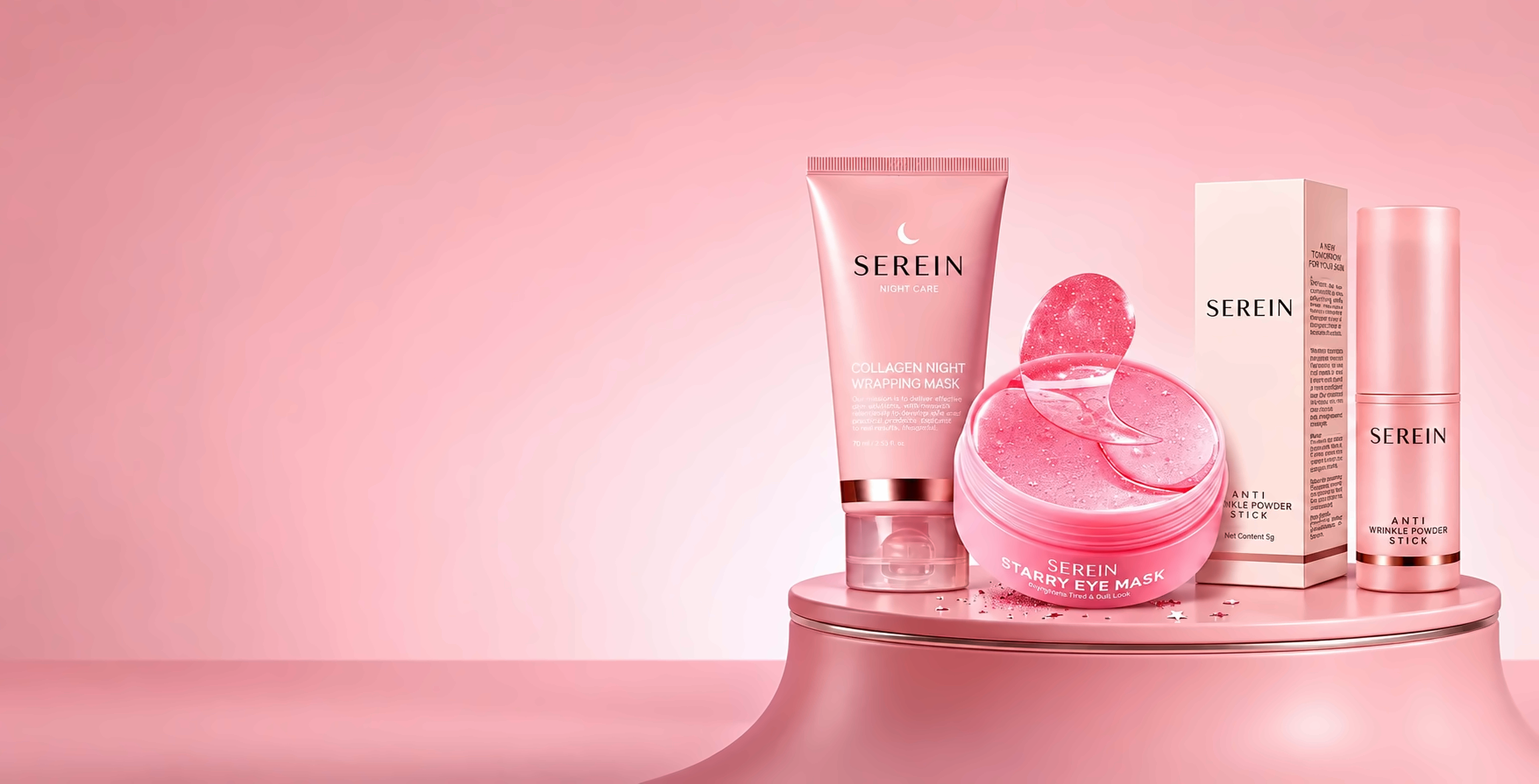 Serein Collagen Night Wrapping Mask, Starry Eye Mask and Anti-Wrinkle Powder Stick
